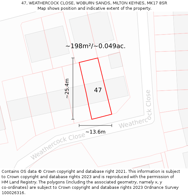 47, WEATHERCOCK CLOSE, WOBURN SANDS, MILTON KEYNES, MK17 8SR: Plot and title map