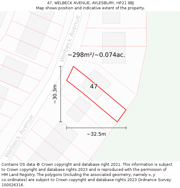 47, WELBECK AVENUE, AYLESBURY, HP21 9BJ: Plot and title map
