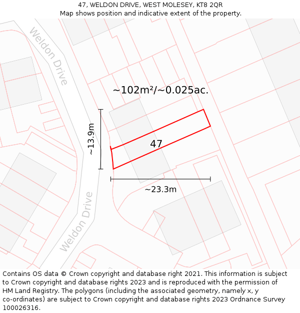 47, WELDON DRIVE, WEST MOLESEY, KT8 2QR: Plot and title map