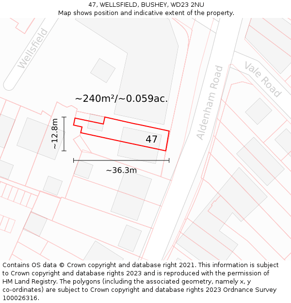 47, WELLSFIELD, BUSHEY, WD23 2NU: Plot and title map