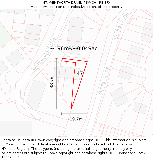 47, WENTWORTH DRIVE, IPSWICH, IP8 3RX: Plot and title map