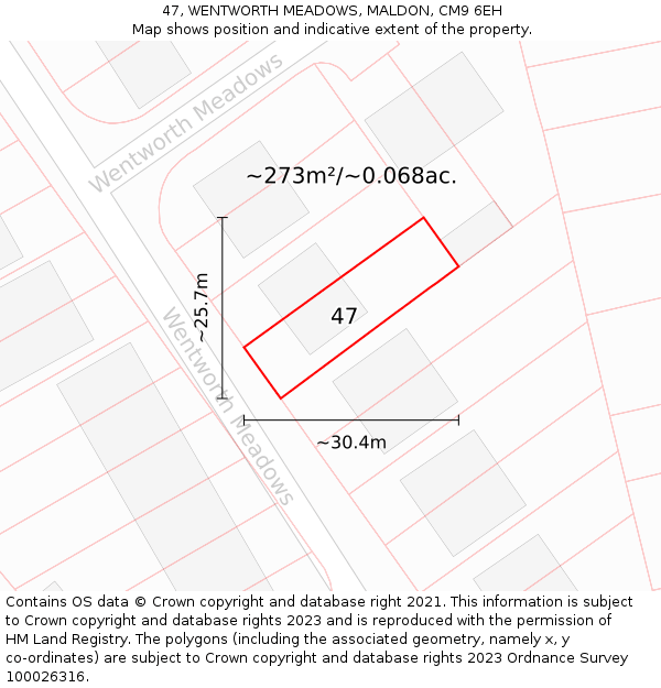 47, WENTWORTH MEADOWS, MALDON, CM9 6EH: Plot and title map