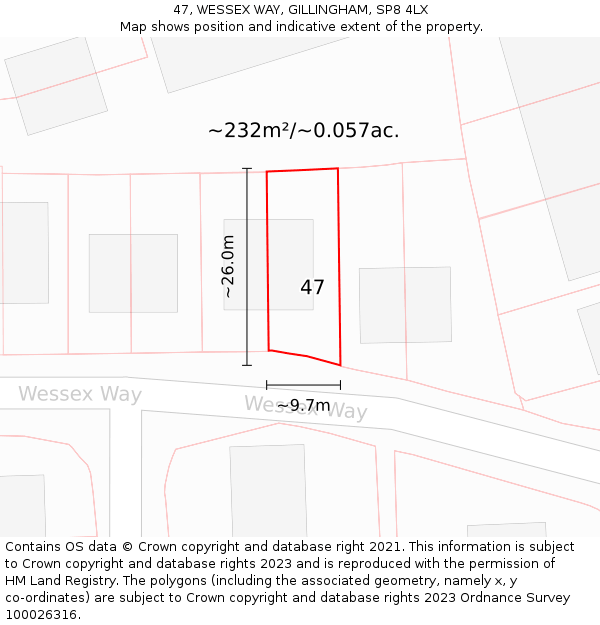 47, WESSEX WAY, GILLINGHAM, SP8 4LX: Plot and title map