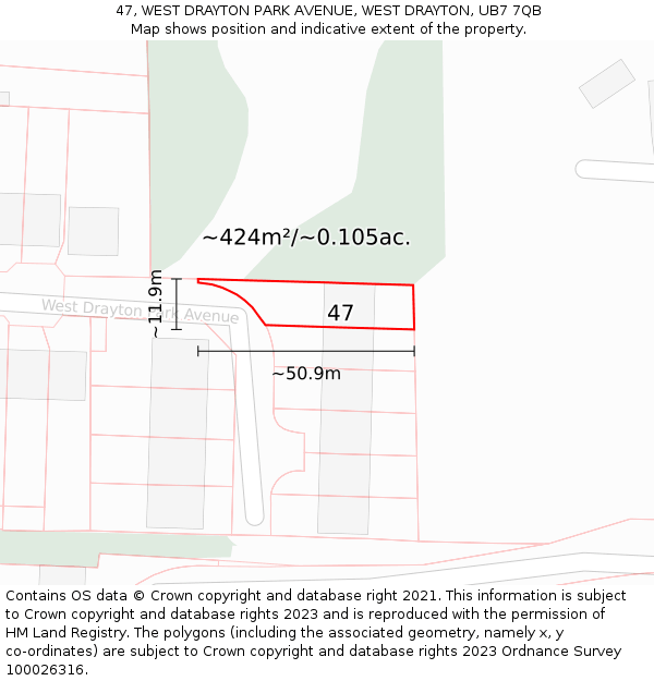 47, WEST DRAYTON PARK AVENUE, WEST DRAYTON, UB7 7QB: Plot and title map