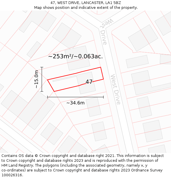 47, WEST DRIVE, LANCASTER, LA1 5BZ: Plot and title map