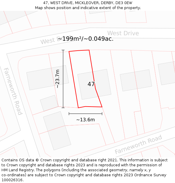 47, WEST DRIVE, MICKLEOVER, DERBY, DE3 0EW: Plot and title map