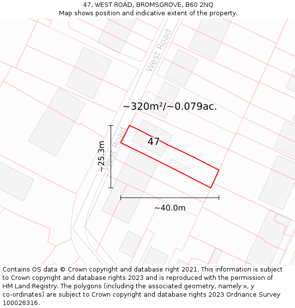 47, WEST ROAD, BROMSGROVE, B60 2NQ: Plot and title map