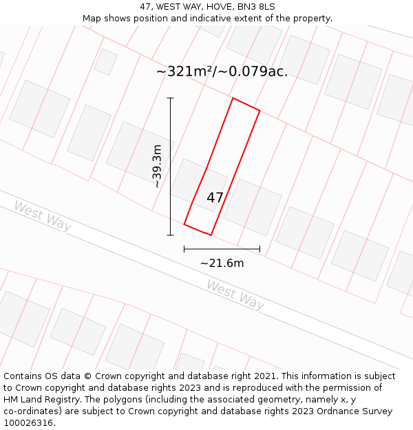 47, WEST WAY, HOVE, BN3 8LS: Plot and title map
