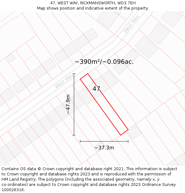 47, WEST WAY, RICKMANSWORTH, WD3 7EH: Plot and title map
