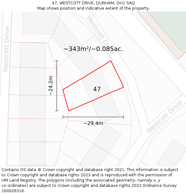 47, WESTCOTT DRIVE, DURHAM, DH1 5AQ: Plot and title map
