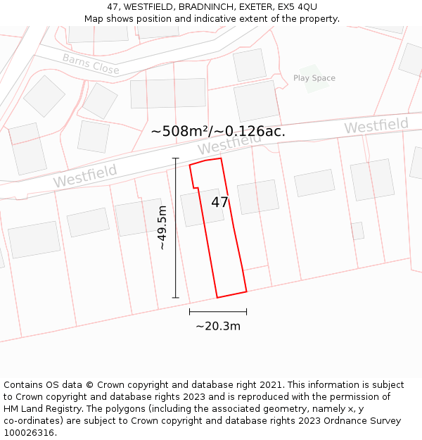 47, WESTFIELD, BRADNINCH, EXETER, EX5 4QU: Plot and title map