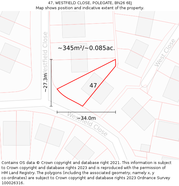 47, WESTFIELD CLOSE, POLEGATE, BN26 6EJ: Plot and title map
