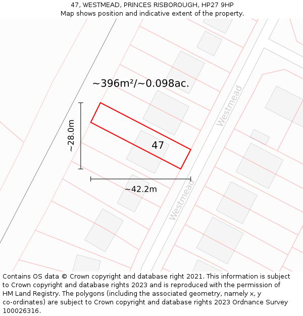 47, WESTMEAD, PRINCES RISBOROUGH, HP27 9HP: Plot and title map