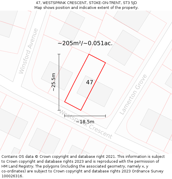 47, WESTSPRINK CRESCENT, STOKE-ON-TRENT, ST3 5JD: Plot and title map