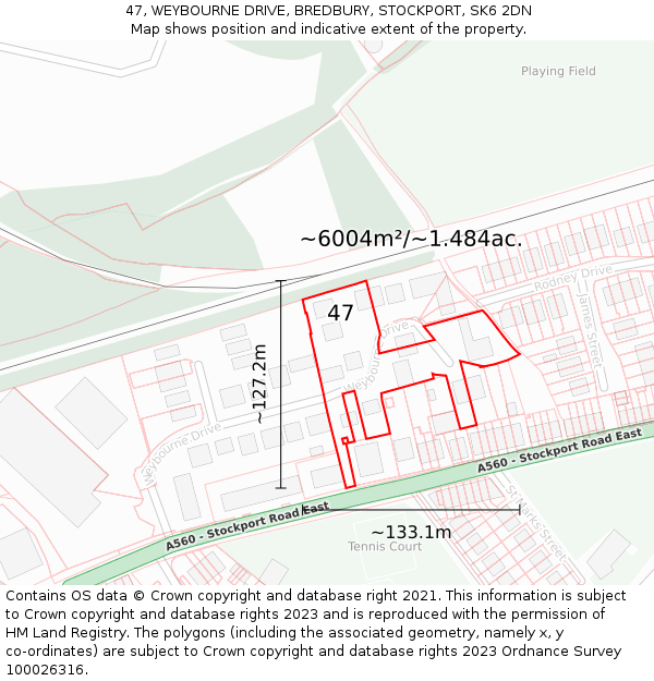 47, WEYBOURNE DRIVE, BREDBURY, STOCKPORT, SK6 2DN: Plot and title map