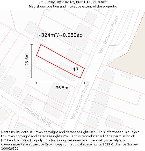 47, WEYBOURNE ROAD, FARNHAM, GU9 9ET: Plot and title map