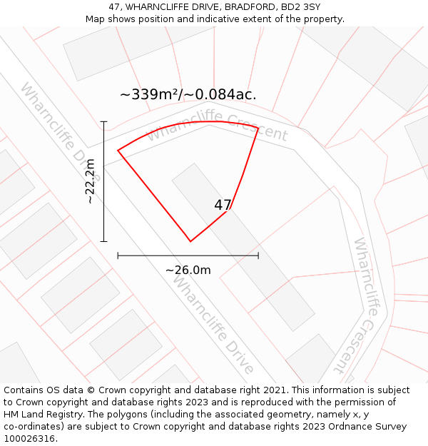 47, WHARNCLIFFE DRIVE, BRADFORD, BD2 3SY: Plot and title map