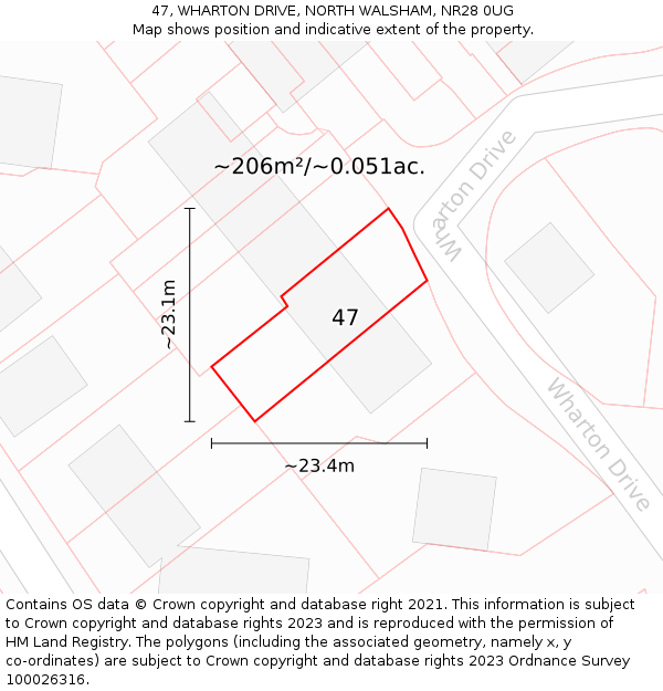 47, WHARTON DRIVE, NORTH WALSHAM, NR28 0UG: Plot and title map