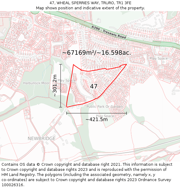 47, WHEAL SPERRIES WAY, TRURO, TR1 3FE: Plot and title map