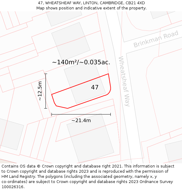 47, WHEATSHEAF WAY, LINTON, CAMBRIDGE, CB21 4XD: Plot and title map