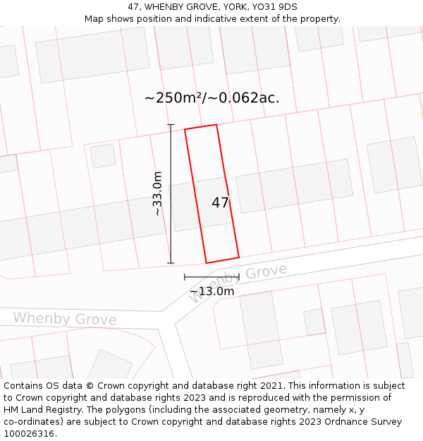 47, WHENBY GROVE, YORK, YO31 9DS: Plot and title map