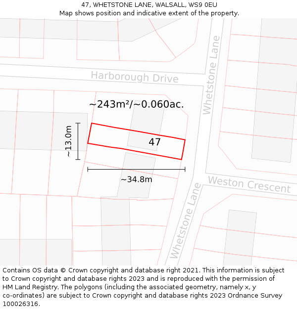 47, WHETSTONE LANE, WALSALL, WS9 0EU: Plot and title map