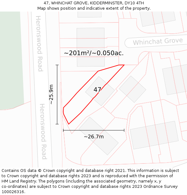 47, WHINCHAT GROVE, KIDDERMINSTER, DY10 4TH: Plot and title map