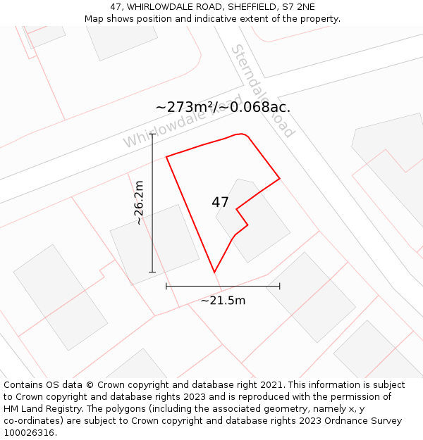 47, WHIRLOWDALE ROAD, SHEFFIELD, S7 2NE: Plot and title map