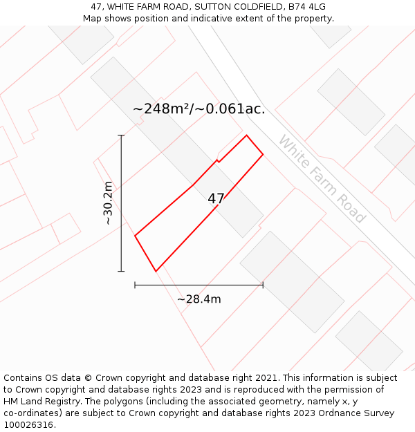 47, WHITE FARM ROAD, SUTTON COLDFIELD, B74 4LG: Plot and title map
