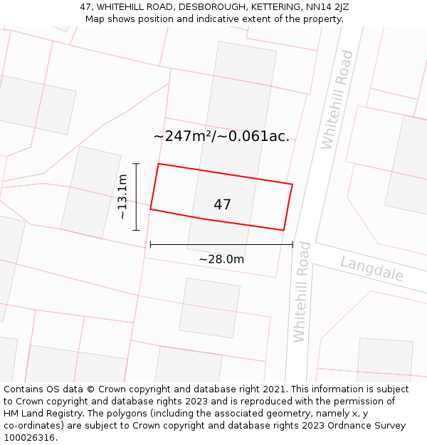 47, WHITEHILL ROAD, DESBOROUGH, KETTERING, NN14 2JZ: Plot and title map