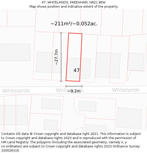 47, WHITELANDS, FAKENHAM, NR21 8EW: Plot and title map