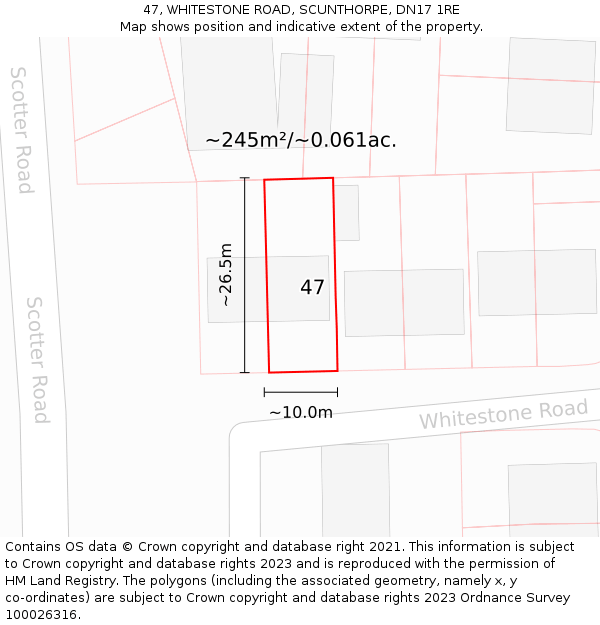47, WHITESTONE ROAD, SCUNTHORPE, DN17 1RE: Plot and title map