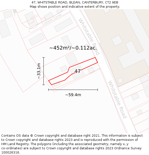 47, WHITSTABLE ROAD, BLEAN, CANTERBURY, CT2 9EB: Plot and title map