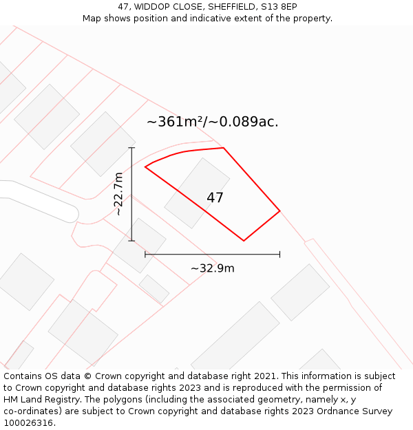 47, WIDDOP CLOSE, SHEFFIELD, S13 8EP: Plot and title map