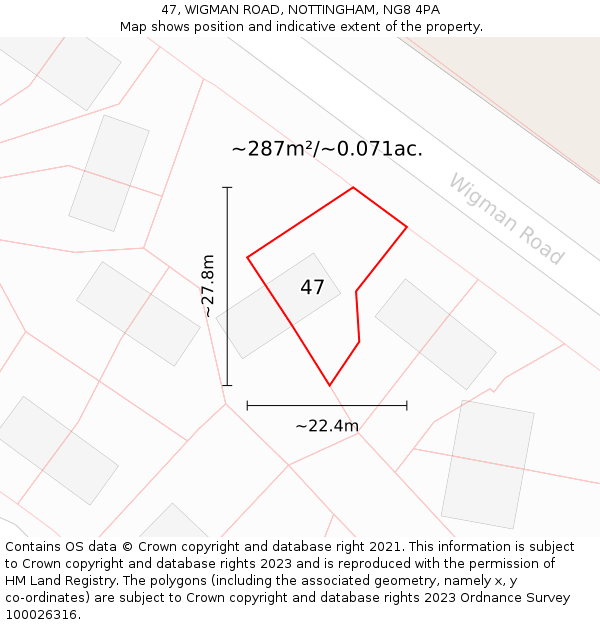 47, WIGMAN ROAD, NOTTINGHAM, NG8 4PA: Plot and title map