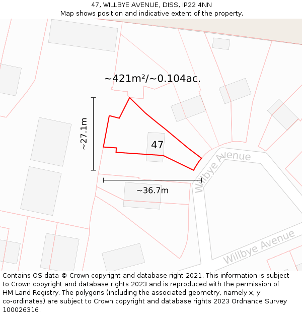 47, WILLBYE AVENUE, DISS, IP22 4NN: Plot and title map