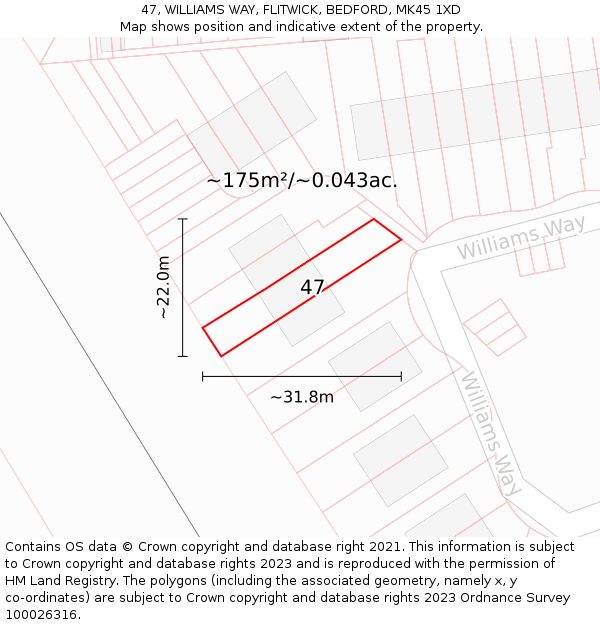 47, WILLIAMS WAY, FLITWICK, BEDFORD, MK45 1XD: Plot and title map