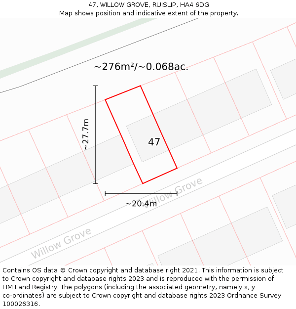 47, WILLOW GROVE, RUISLIP, HA4 6DG: Plot and title map