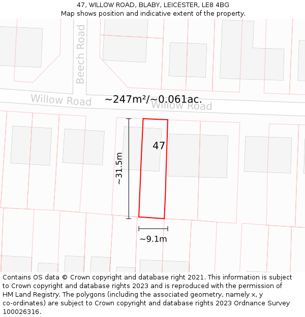 47, WILLOW ROAD, BLABY, LEICESTER, LE8 4BG: Plot and title map
