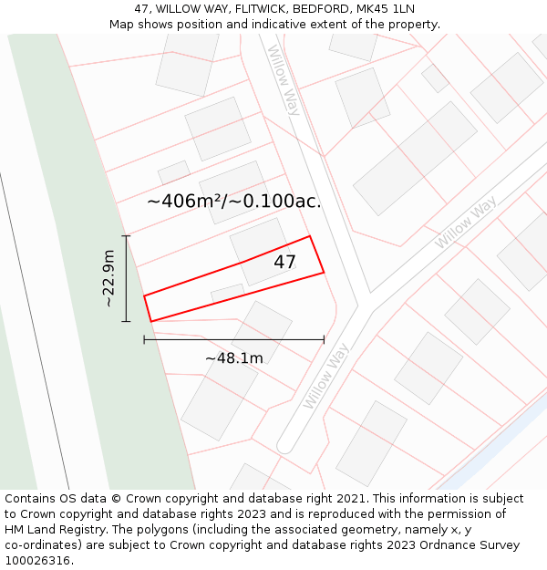 47, WILLOW WAY, FLITWICK, BEDFORD, MK45 1LN: Plot and title map