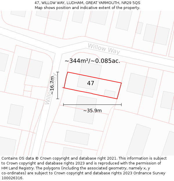 47, WILLOW WAY, LUDHAM, GREAT YARMOUTH, NR29 5QS: Plot and title map