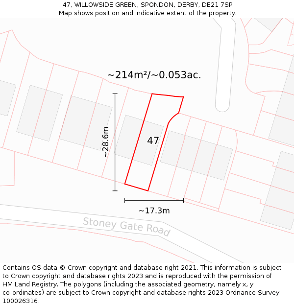 47, WILLOWSIDE GREEN, SPONDON, DERBY, DE21 7SP: Plot and title map