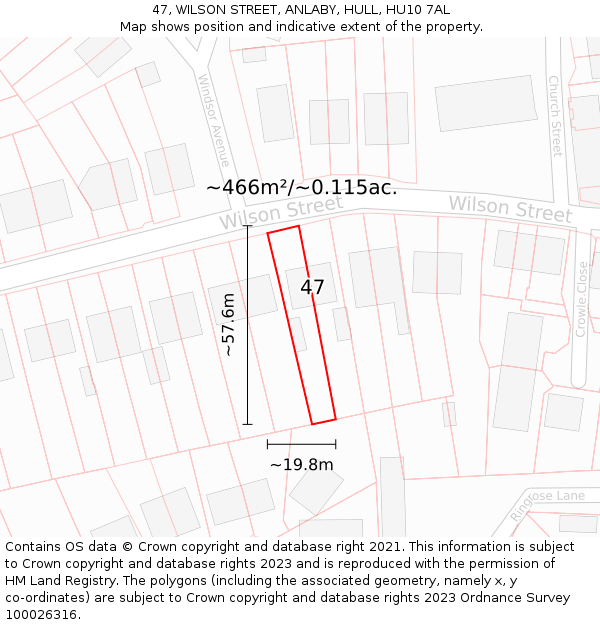 47, WILSON STREET, ANLABY, HULL, HU10 7AL: Plot and title map