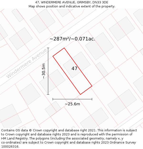 47, WINDERMERE AVENUE, GRIMSBY, DN33 3DE: Plot and title map