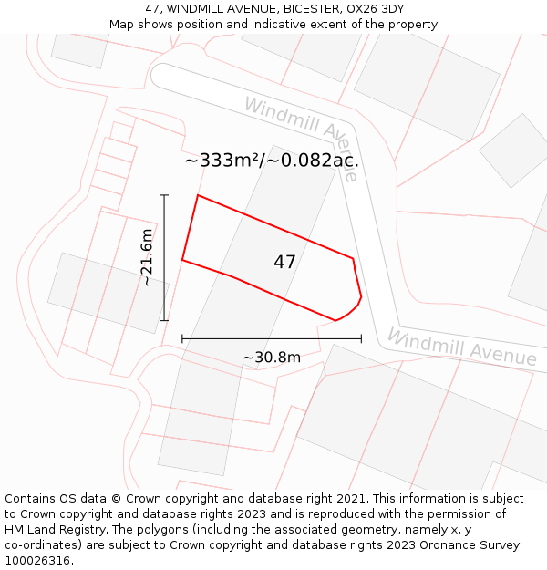 47, WINDMILL AVENUE, BICESTER, OX26 3DY: Plot and title map