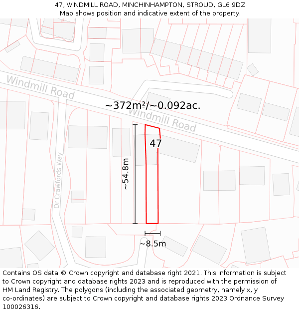 47, WINDMILL ROAD, MINCHINHAMPTON, STROUD, GL6 9DZ: Plot and title map