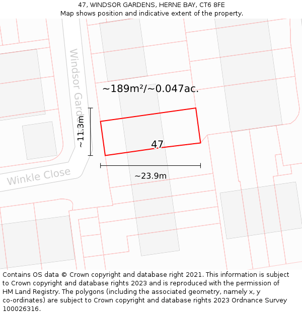 47, WINDSOR GARDENS, HERNE BAY, CT6 8FE: Plot and title map