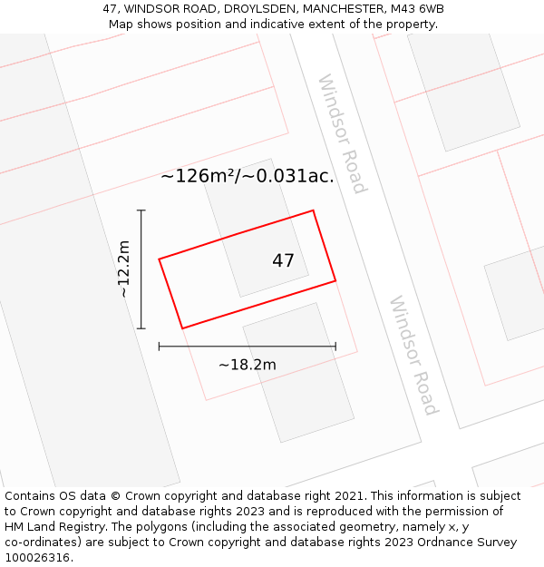 47, WINDSOR ROAD, DROYLSDEN, MANCHESTER, M43 6WB: Plot and title map