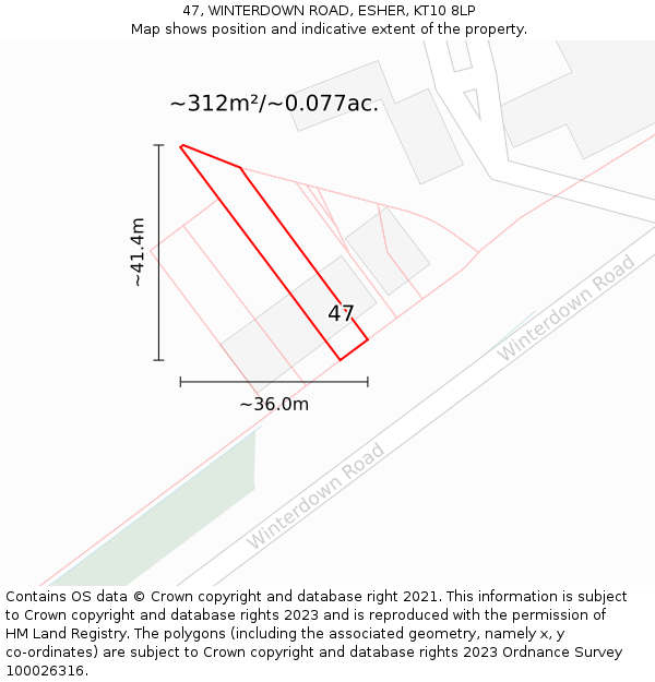 47, WINTERDOWN ROAD, ESHER, KT10 8LP: Plot and title map