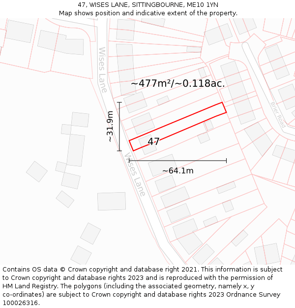 47, WISES LANE, SITTINGBOURNE, ME10 1YN: Plot and title map
